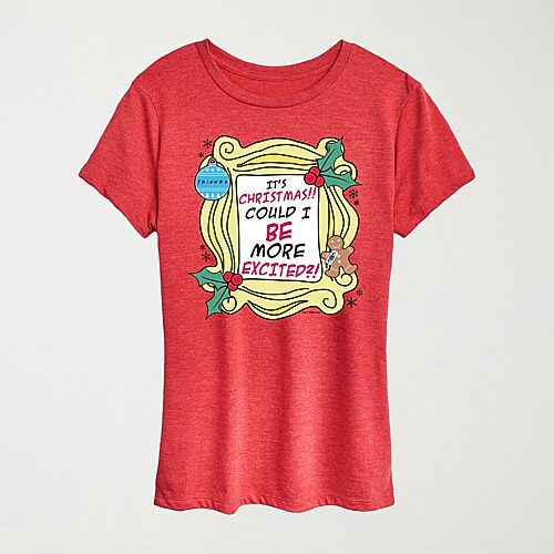 Hybrid Tees Its Christmas Womens Crew Neck Short Sleeve Regular Fit Friends Graphic T-shirt In Red