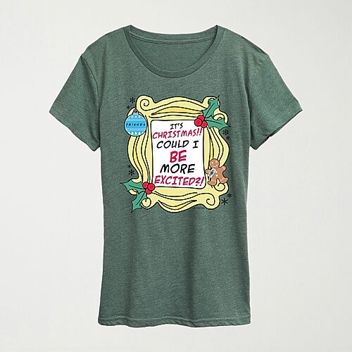 Hybrid Tees Its Christmas Womens Crew Neck Short Sleeve Regular Fit Friends Graphic T-shirt In Green