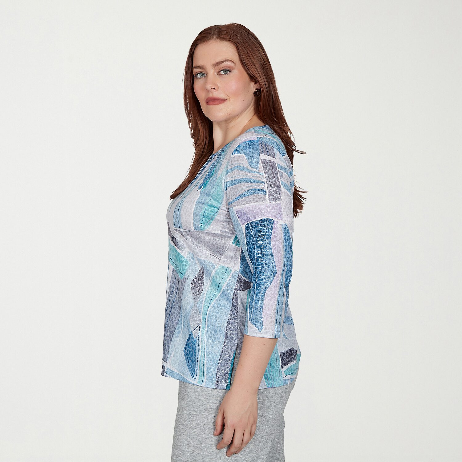 Alfred Dunner Easy Does It Womens Crew Neck 3/4 Sleeve T-Shirt