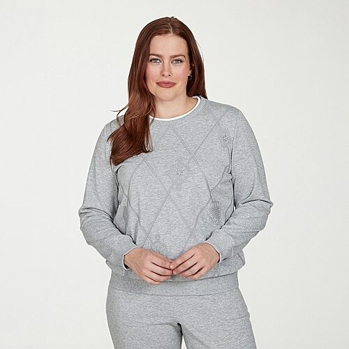 Alfred Dunner Womens Crew Neck Long Sleeve Sweatshirt In Gray