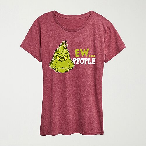 Hybrid Tees Ew People Womens Crew Neck Short Sleeve Regular Fit Grinch Graphic T-shirt In Red