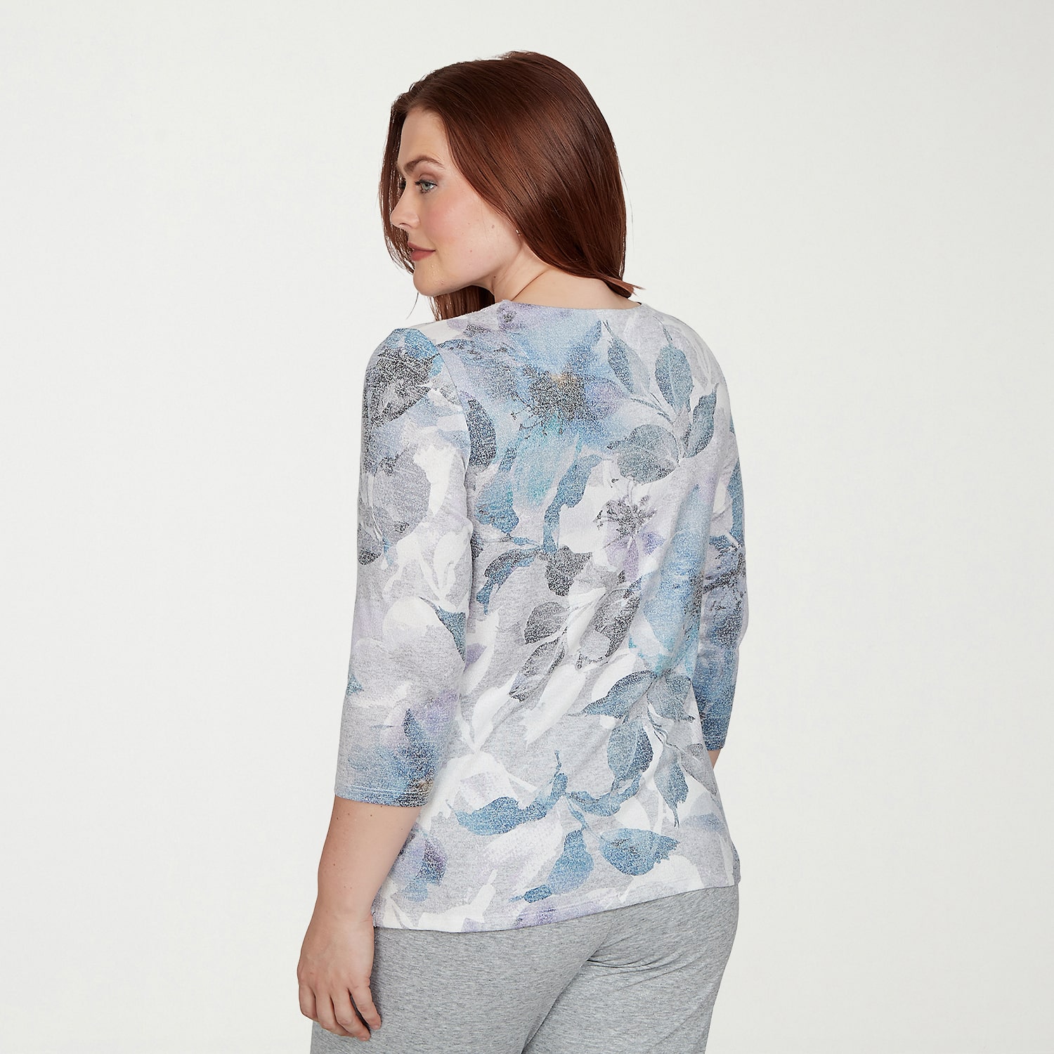 Alfred Dunner Easy Does It Womens Split Crew Neck 3/4 Sleeve T-Shirt