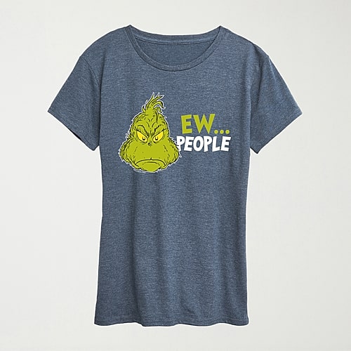 Hybrid Tees Ew People Womens Crew Neck Short Sleeve Regular Fit Grinch Graphic T-shirt In Blue