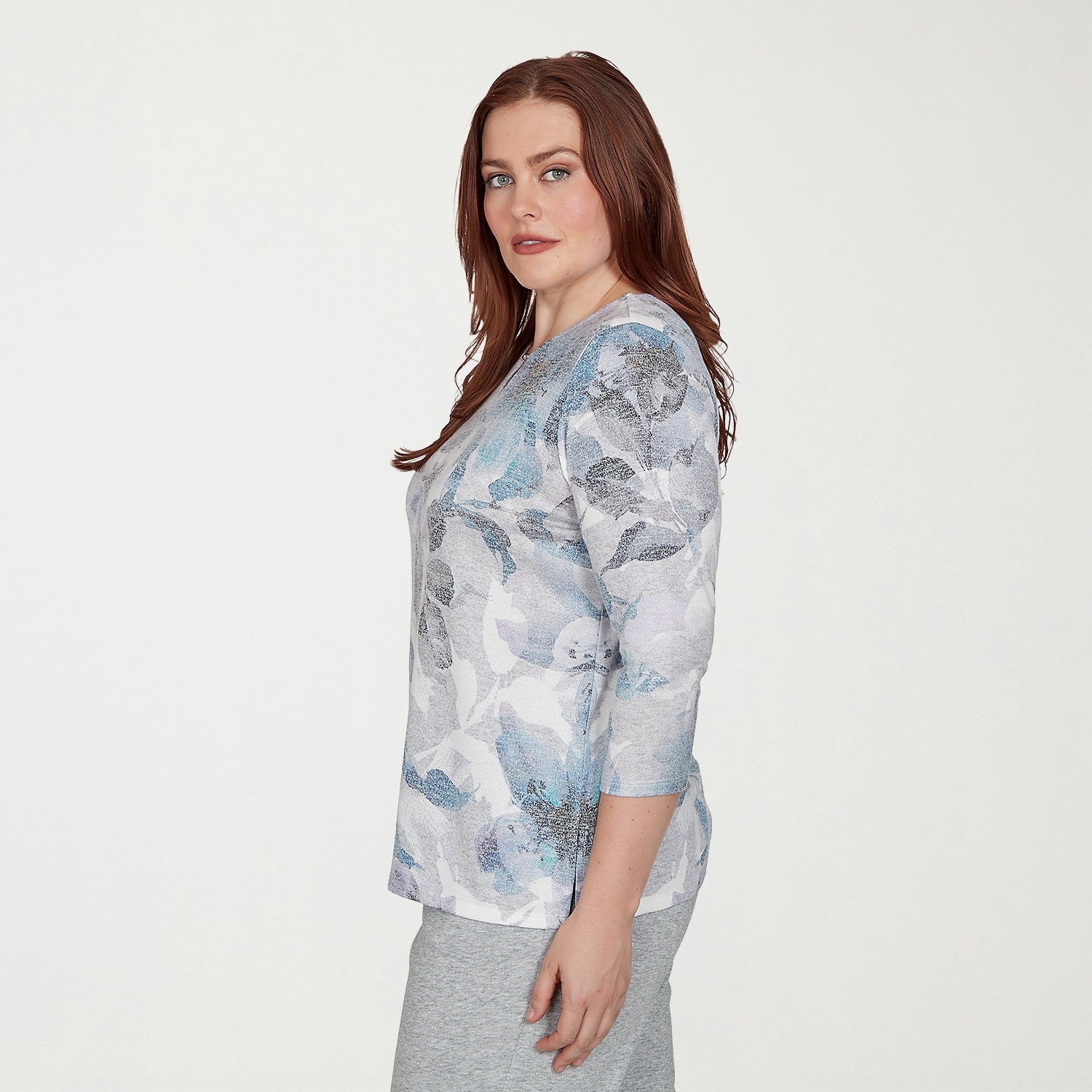 Alfred Dunner Easy Does It Womens Split Crew Neck 3/4 Sleeve T-Shirt