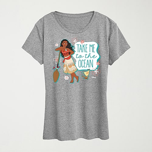 Hybrid Tees Take Me To The Ocean Womens Crew Neck Short Sleeve Regular Fit Moana Graphic T-shirt In Gray