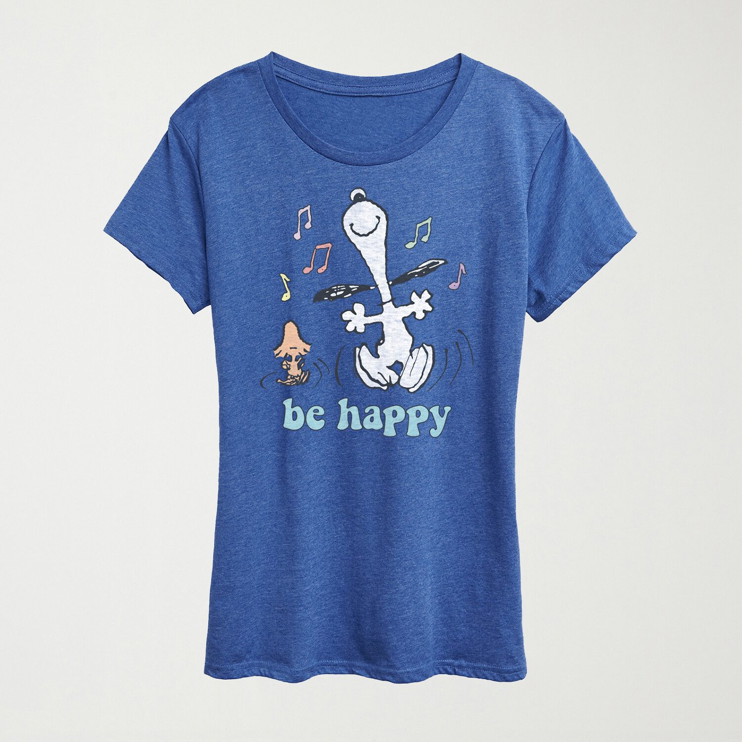 Be Happy Womens Crew Neck Short Sleeve Regular Fit Peanuts Snoopy Graphic T-Shirt