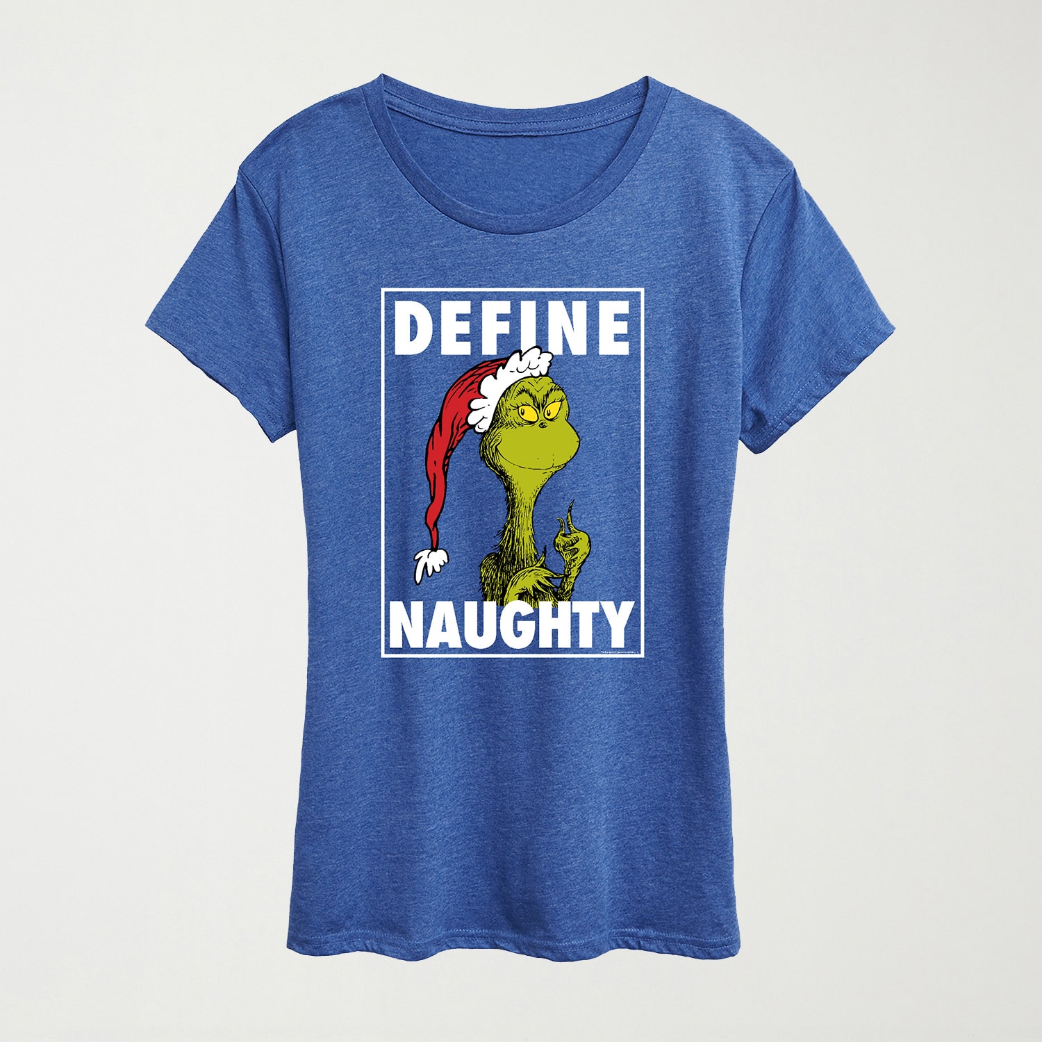 Define Naughty Womens Crew Neck Short Sleeve Regular Fit Grinch Graphic T-Shirt