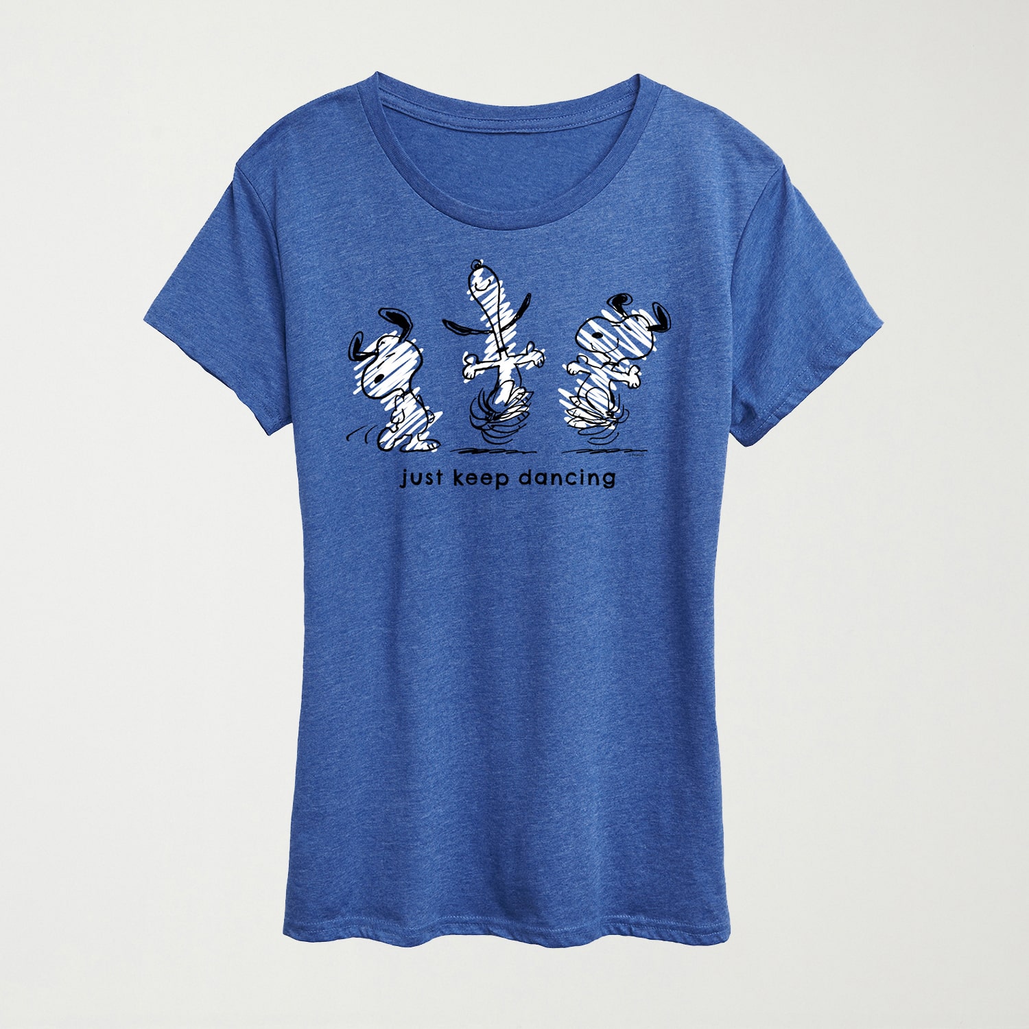 Just Keep Dancing Womens Crew Neck Short Sleeve Regular Fit Peanuts Snoopy Graphic T-Shirt