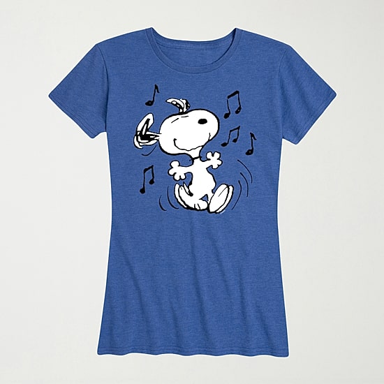 Dancing Womens Crew Neck Short Sleeve Regular Fit Snoopy Graphic T-Shirt