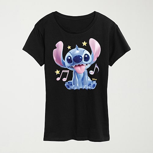 Hybrid Tees Music Womens Crew Neck Short Sleeve Regular Fit Graphic T-shirt In Black