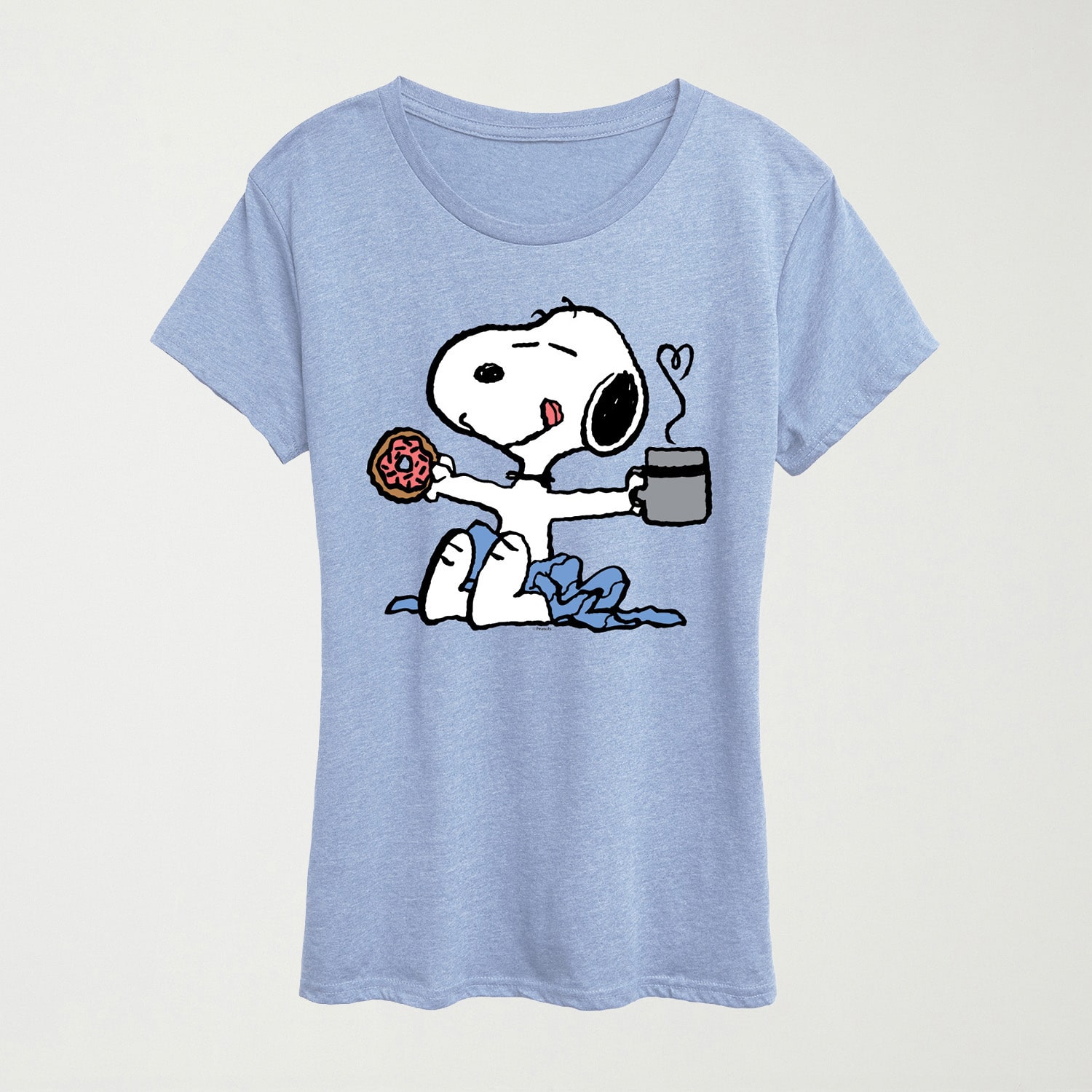 Donut Coffee Womens Crew Neck Short Sleeve Regular Fit Peanuts Snoopy Graphic T-Shirt