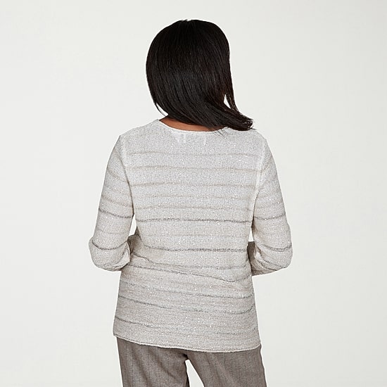 Alfred Dunner Regent Street Womens Crew Neck 3/4 Sleeve Striped Pullover Sweater