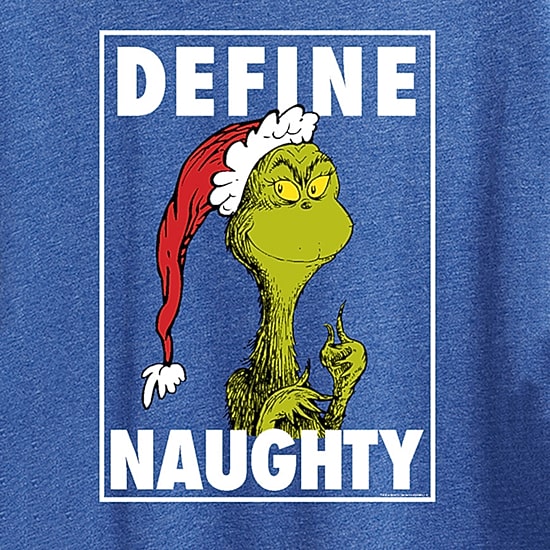 Define Naughty Womens Crew Neck Short Sleeve Regular Fit Grinch Graphic T-Shirt