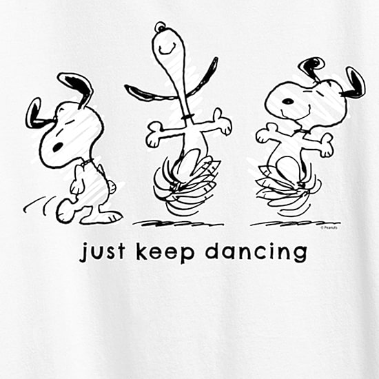 Just Keep Dancing Womens Crew Neck Short Sleeve Regular Fit Peanuts Snoopy Graphic T-Shirt
