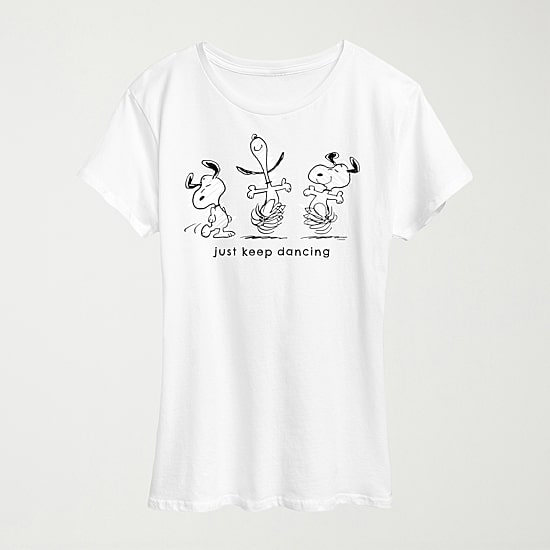 Just Keep Dancing Womens Crew Neck Short Sleeve Regular Fit Peanuts Snoopy Graphic T-Shirt