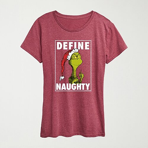 Hybrid Tees Define Naughty Womens Crew Neck Short Sleeve Regular Fit Grinch Graphic T-shirt In Red