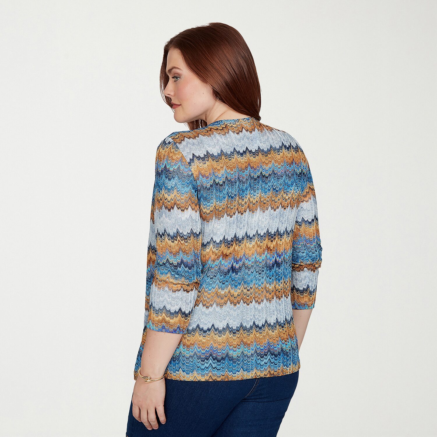Alfred Dunner Tuscany Womens Crew Neck 3/4 Sleeve Layered Top