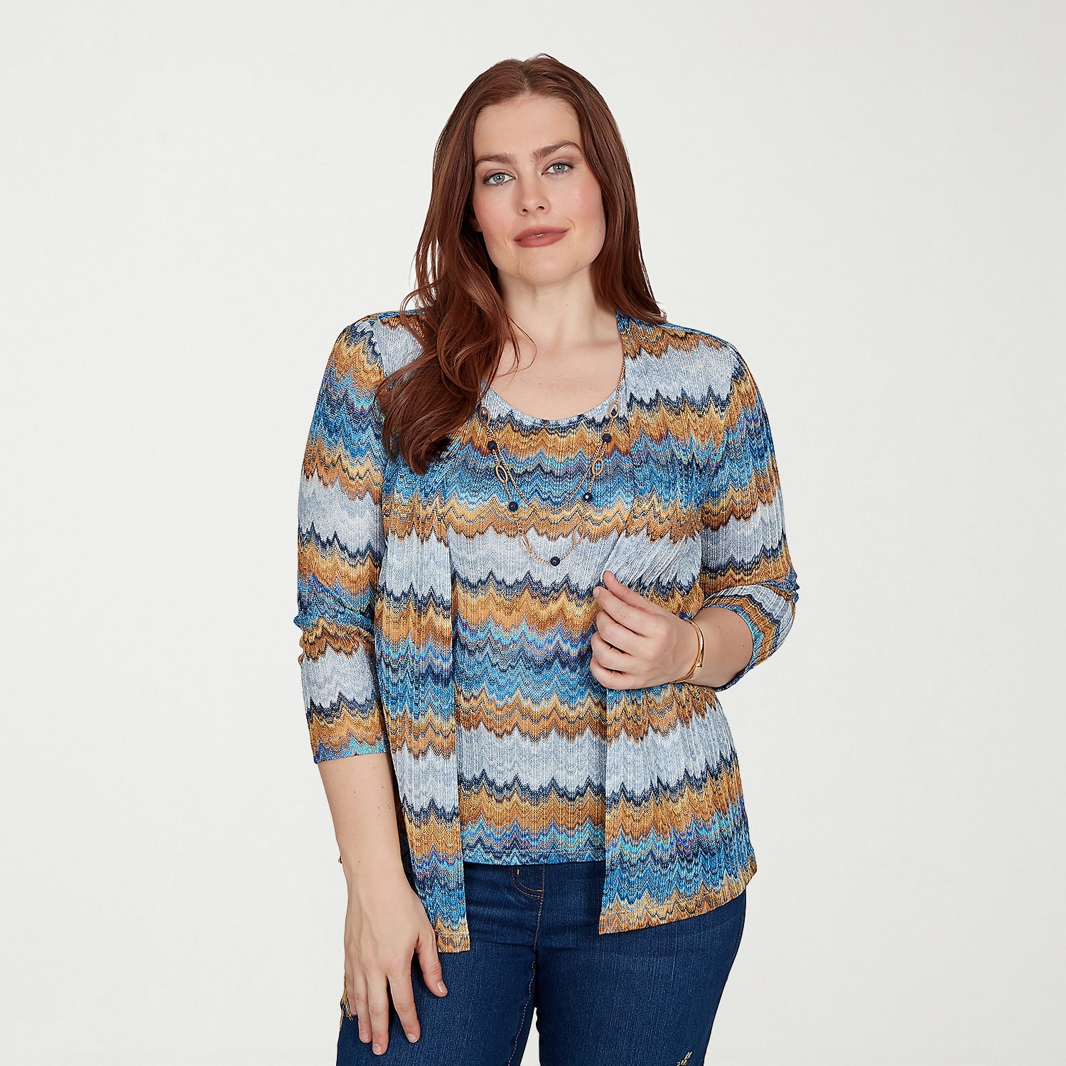 Alfred Dunner Tuscany Womens Crew Neck 3/4 Sleeve Layered Top