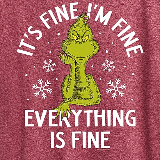 Its Fine Womens Crew Neck Short Sleeve Regular Fit Grinch Graphic T-Shirt