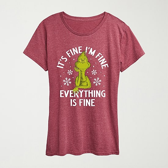 Its Fine Womens Crew Neck Short Sleeve Regular Fit Grinch Graphic T-Shirt