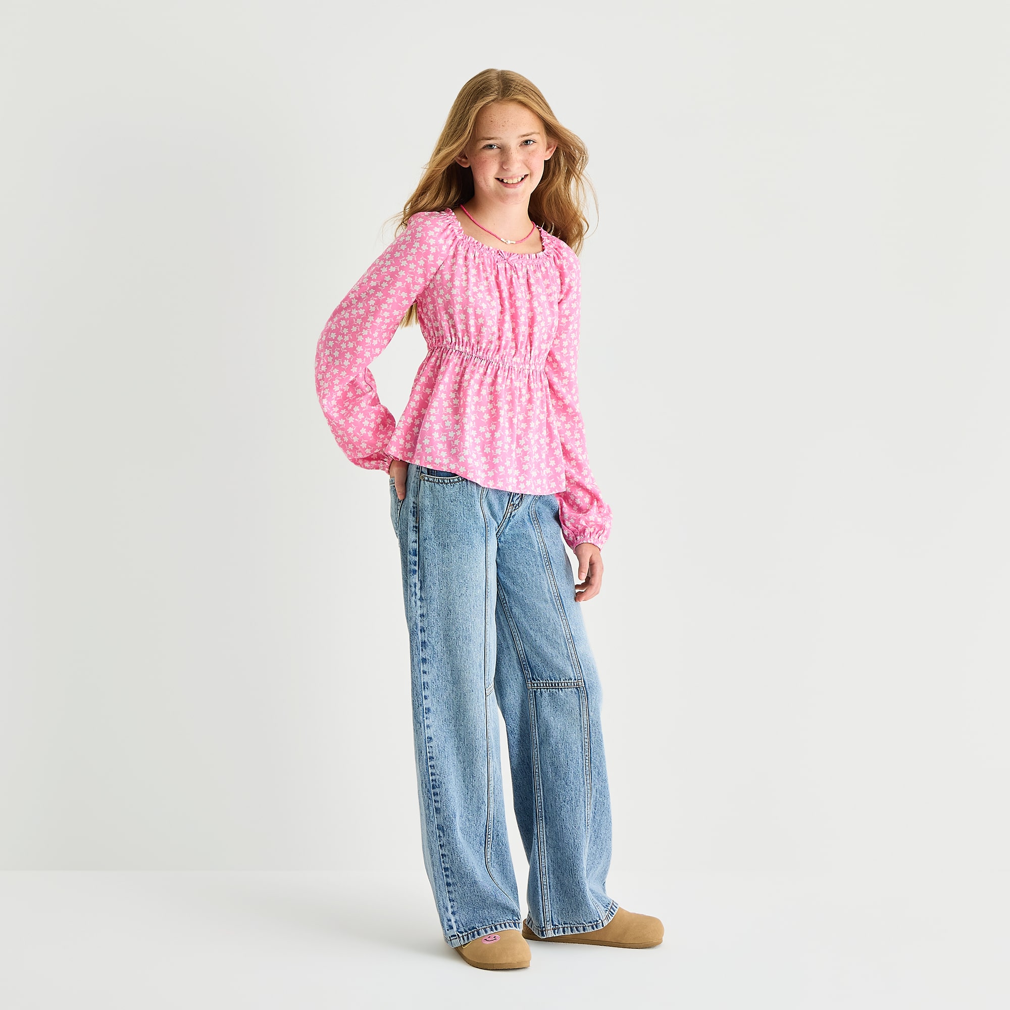 Thereabouts Little & Big Kid Girls Square Neck Long Sleeve Blouse