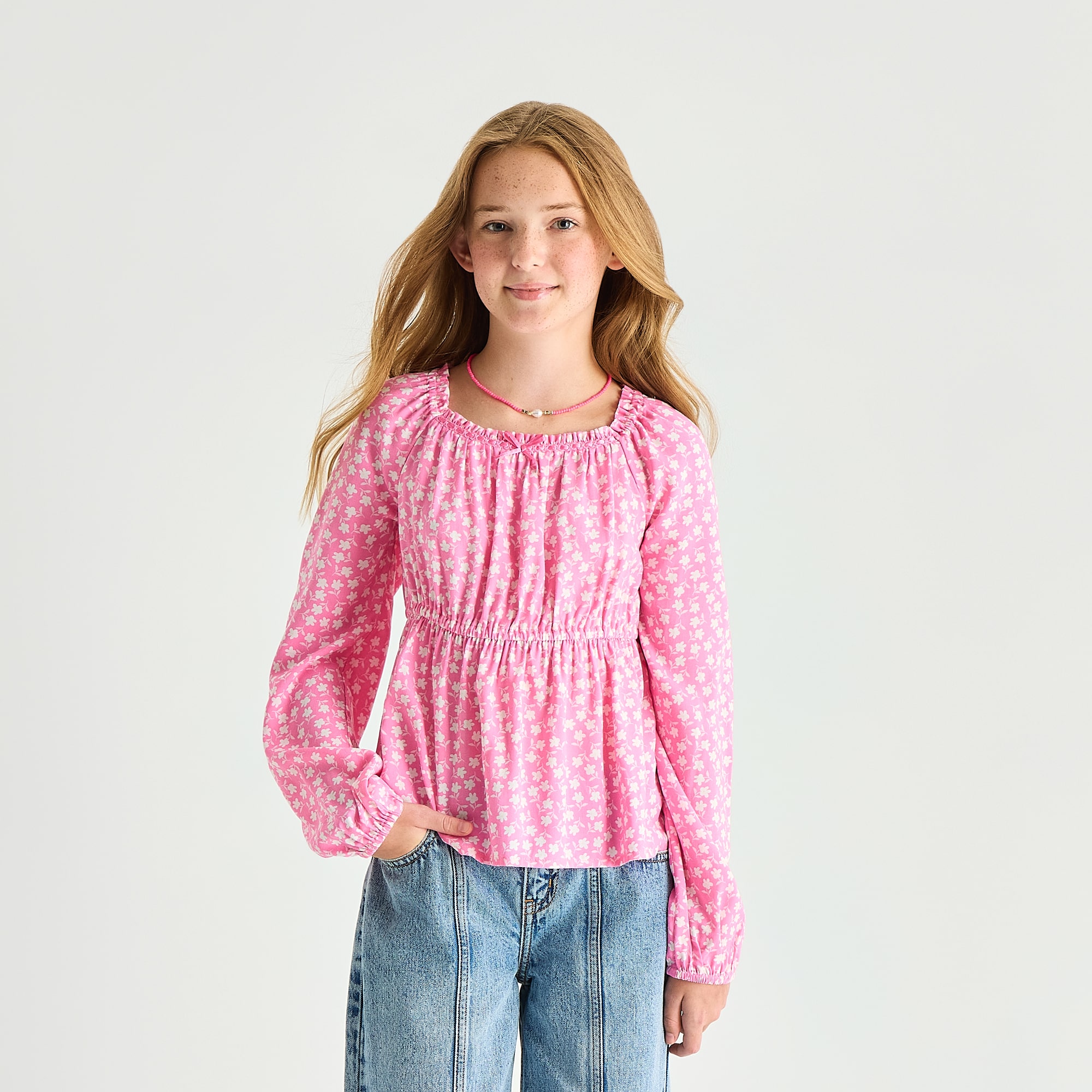 Thereabouts Little & Big Kid Girls Square Neck Long Sleeve Blouse