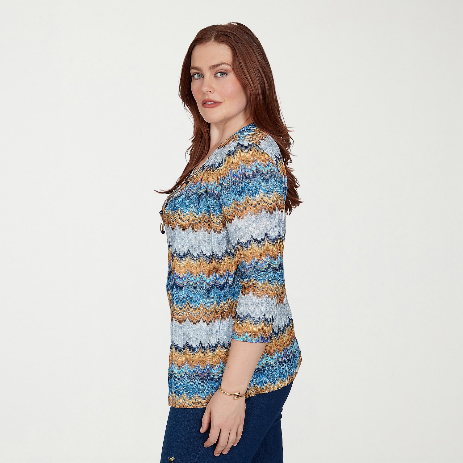 Alfred Dunner Tuscany Womens Crew Neck 3/4 Sleeve Layered Top