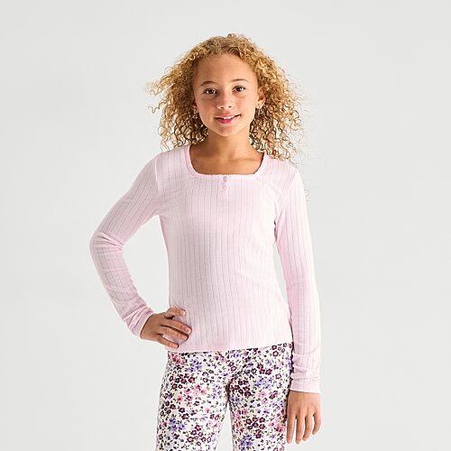 Thereabouts Little & Big Kid Girls Square Neck Long Sleeve T-Shirt, 3x-large (22.5) Plus, Pink