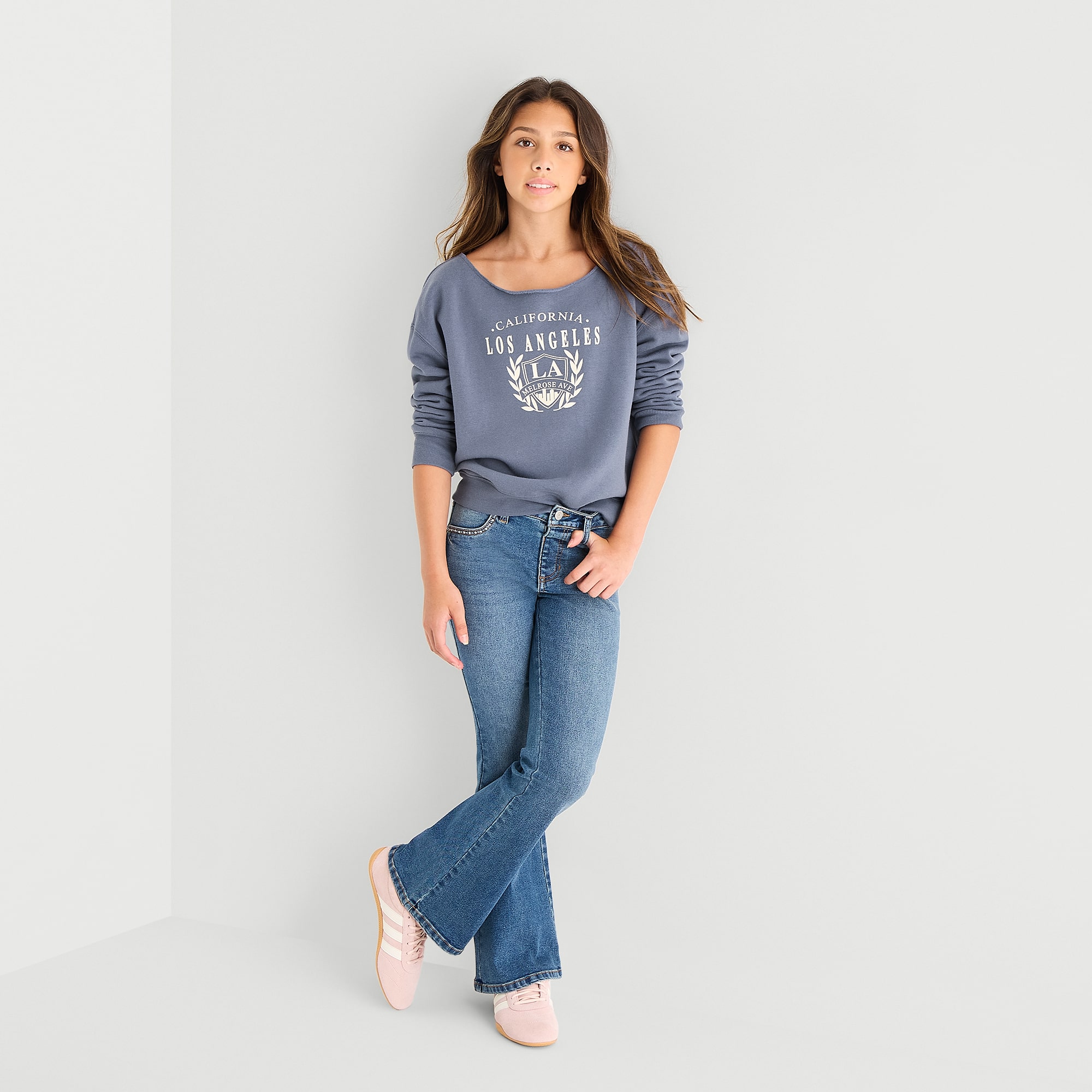 Eyeshadow Big Kid Girls Boat Neck Fleece Long Sleeve Sweatshirt