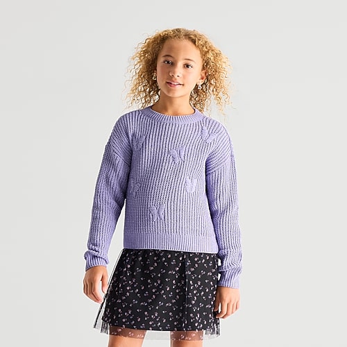Thereabouts Little & Big Kid Girls Round Neck Long Sleeve Pullover Sweater In Purple