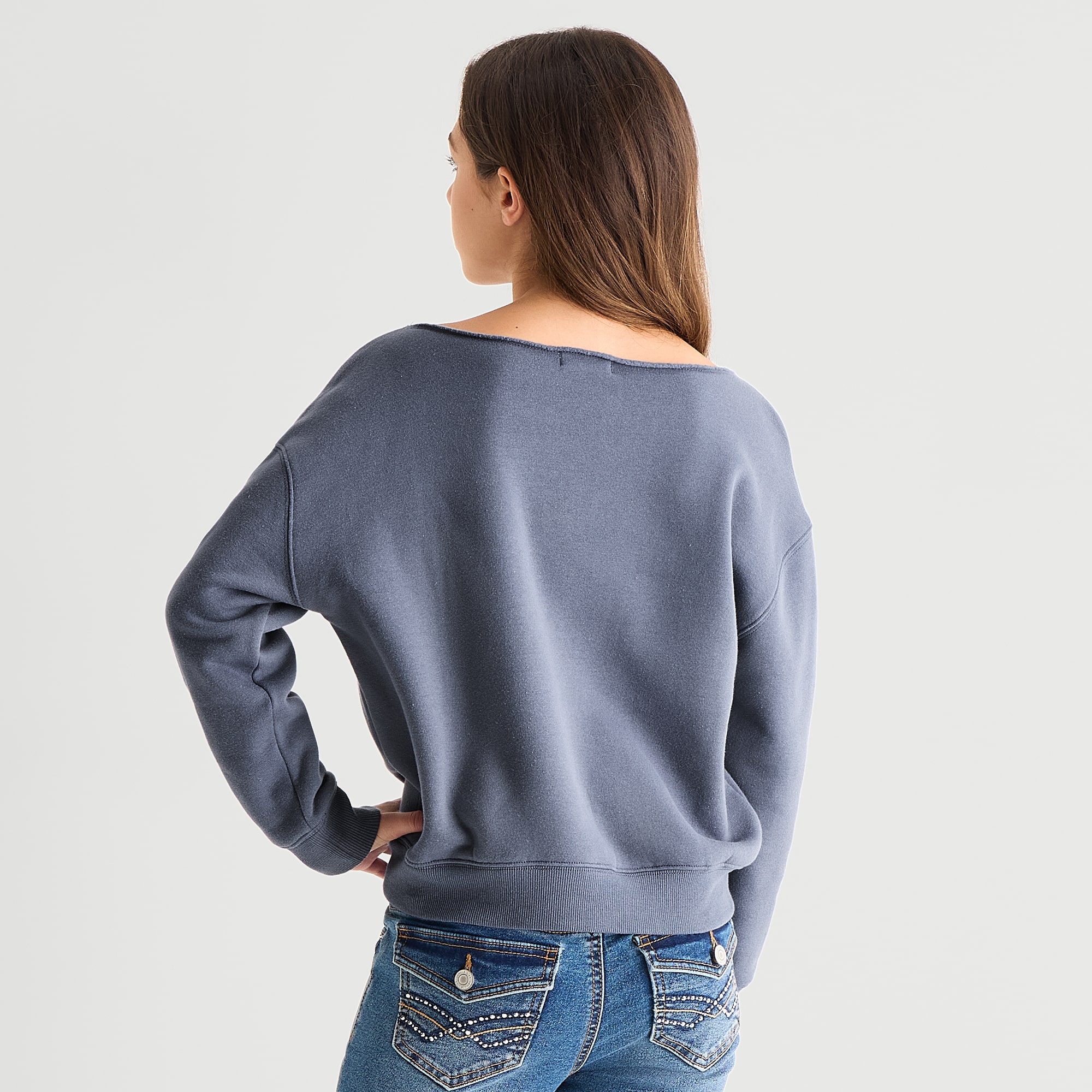 Eyeshadow Big Kid Girls Boat Neck Fleece Long Sleeve Sweatshirt