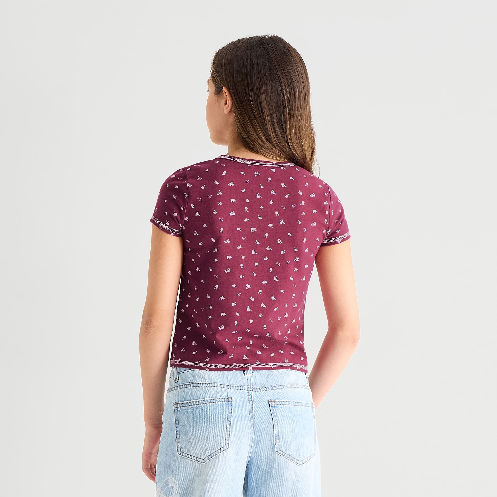 Eyeshadow Big Kid Girls Split Crew Neck Short Sleeve T-Shirt