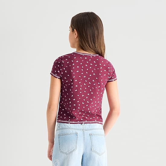 Eyeshadow Big Kid Girls Split Crew Neck Short Sleeve T-Shirt