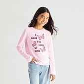Thereabouts Little & Big Kid Girls Crew Neck Short Sleeve Classic Fit Graphic T-Shirt