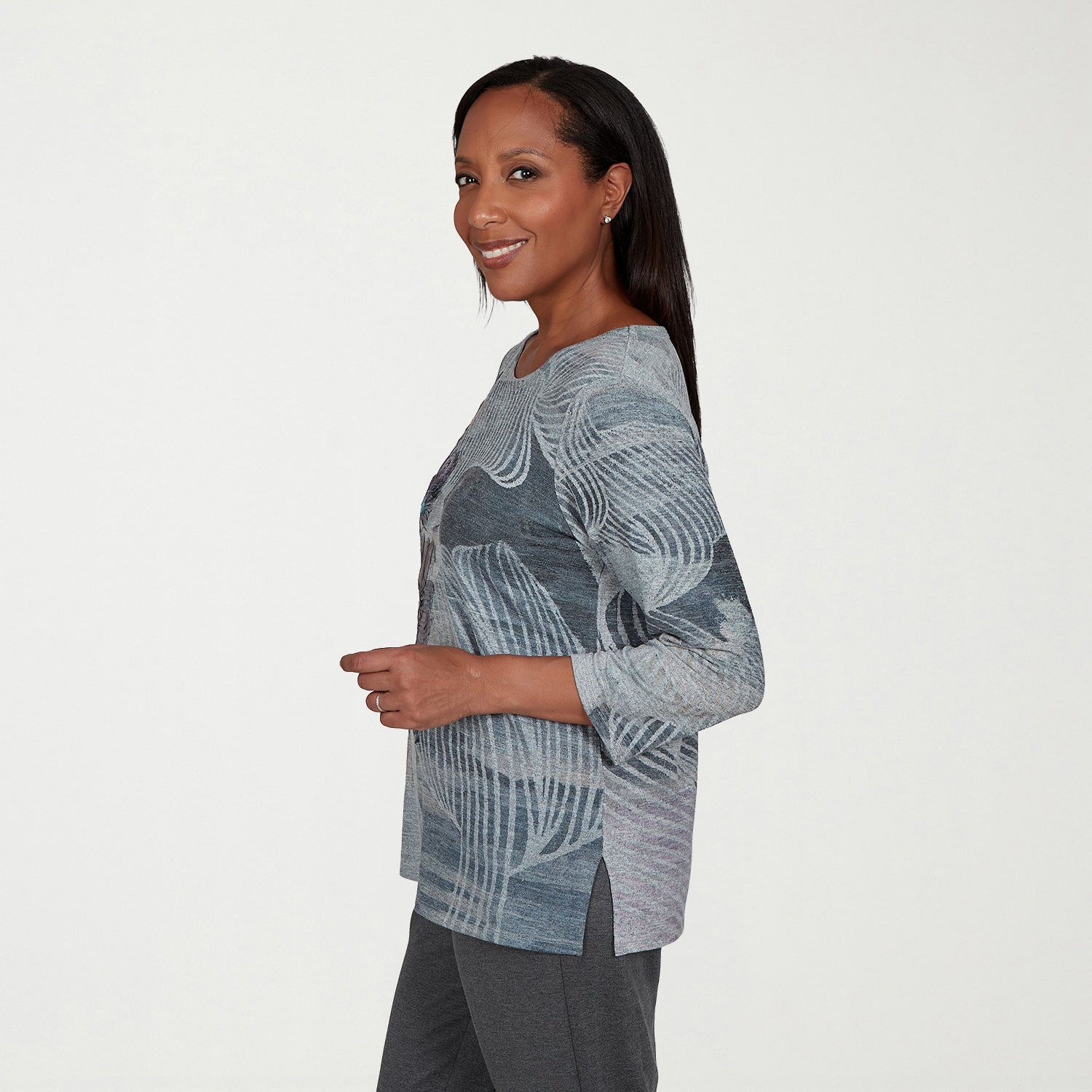 Alfred Dunner Regent Street Womens Crew Neck 3/4 Sleeve T-Shirt