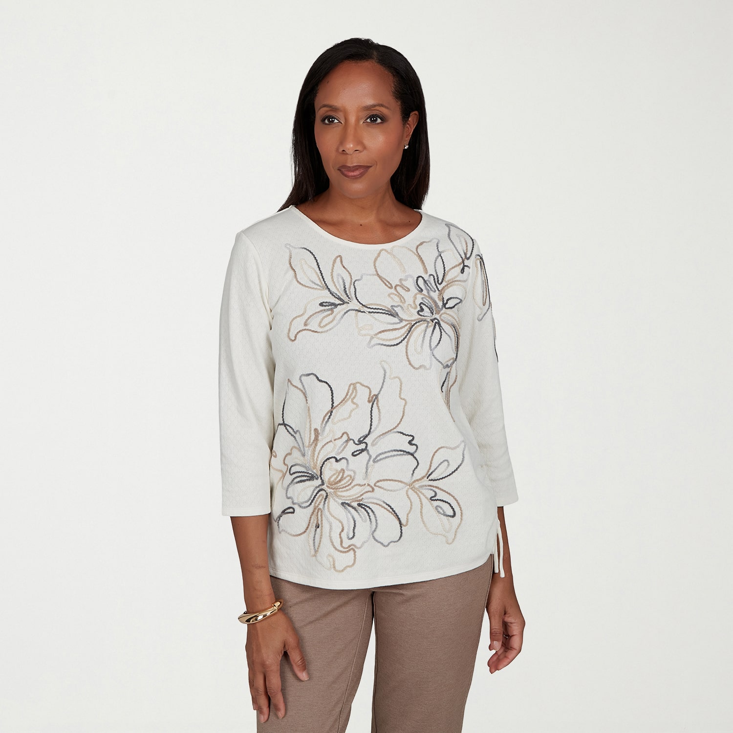 Alfred Dunner Regent Street Womens Crew Neck 3/4 Sleeve T-Shirt