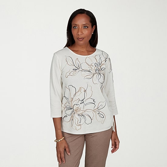Alfred Dunner Regent Street Womens Crew Neck 3/4 Sleeve T-Shirt