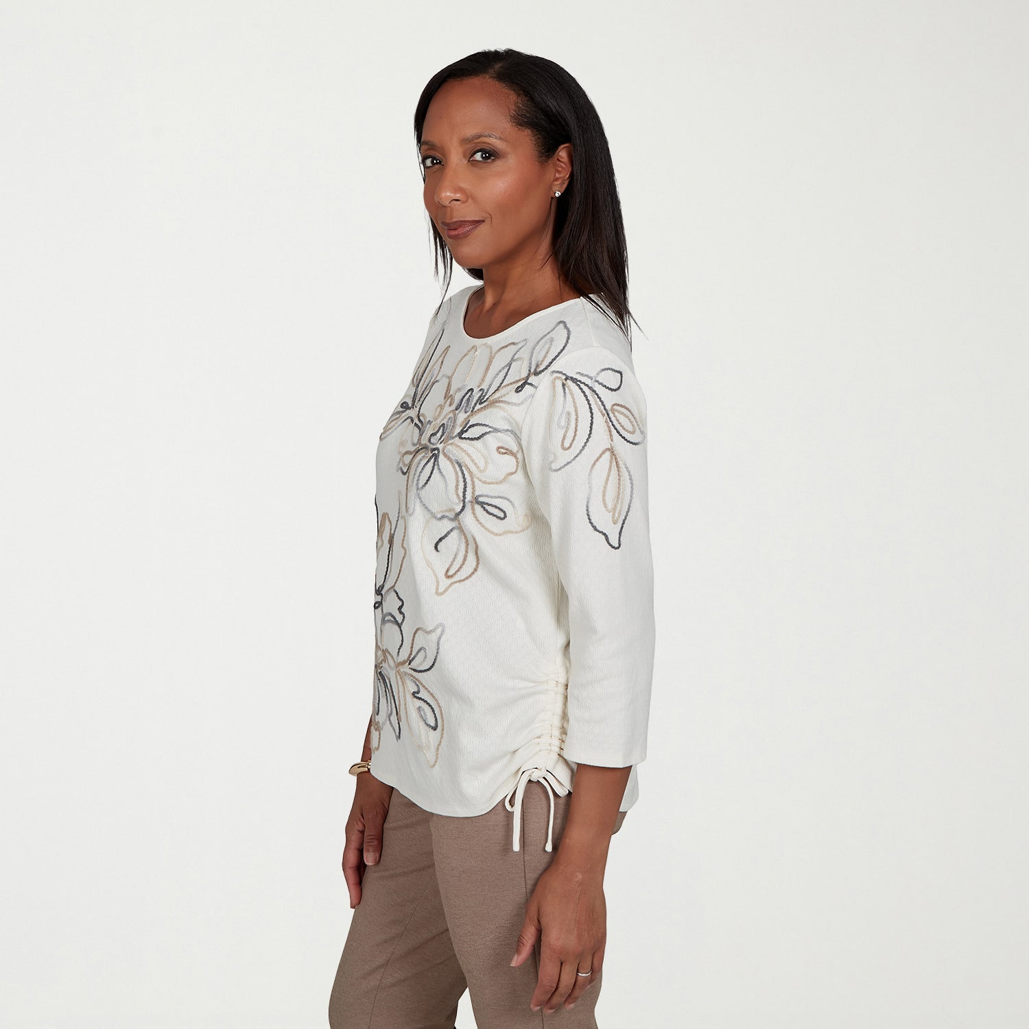 Alfred Dunner Regent Street Womens Crew Neck 3/4 Sleeve T-Shirt
