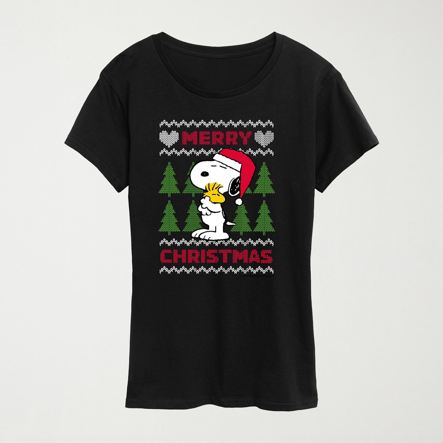 Merry Christmas Hug Womens Crew Neck Short Sleeve Regular Fit Peanuts Snoopy Graphic T-Shirt