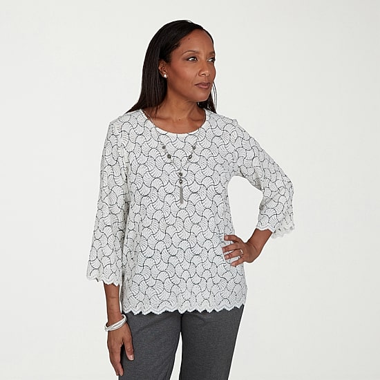 Alfred Dunner Regent Street Womens Crew Neck 3/4 Sleeve T-Shirt