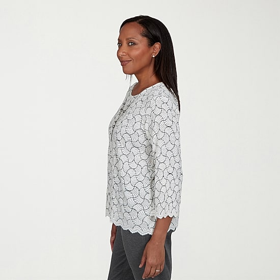 Alfred Dunner Regent Street Womens Crew Neck 3/4 Sleeve T-Shirt