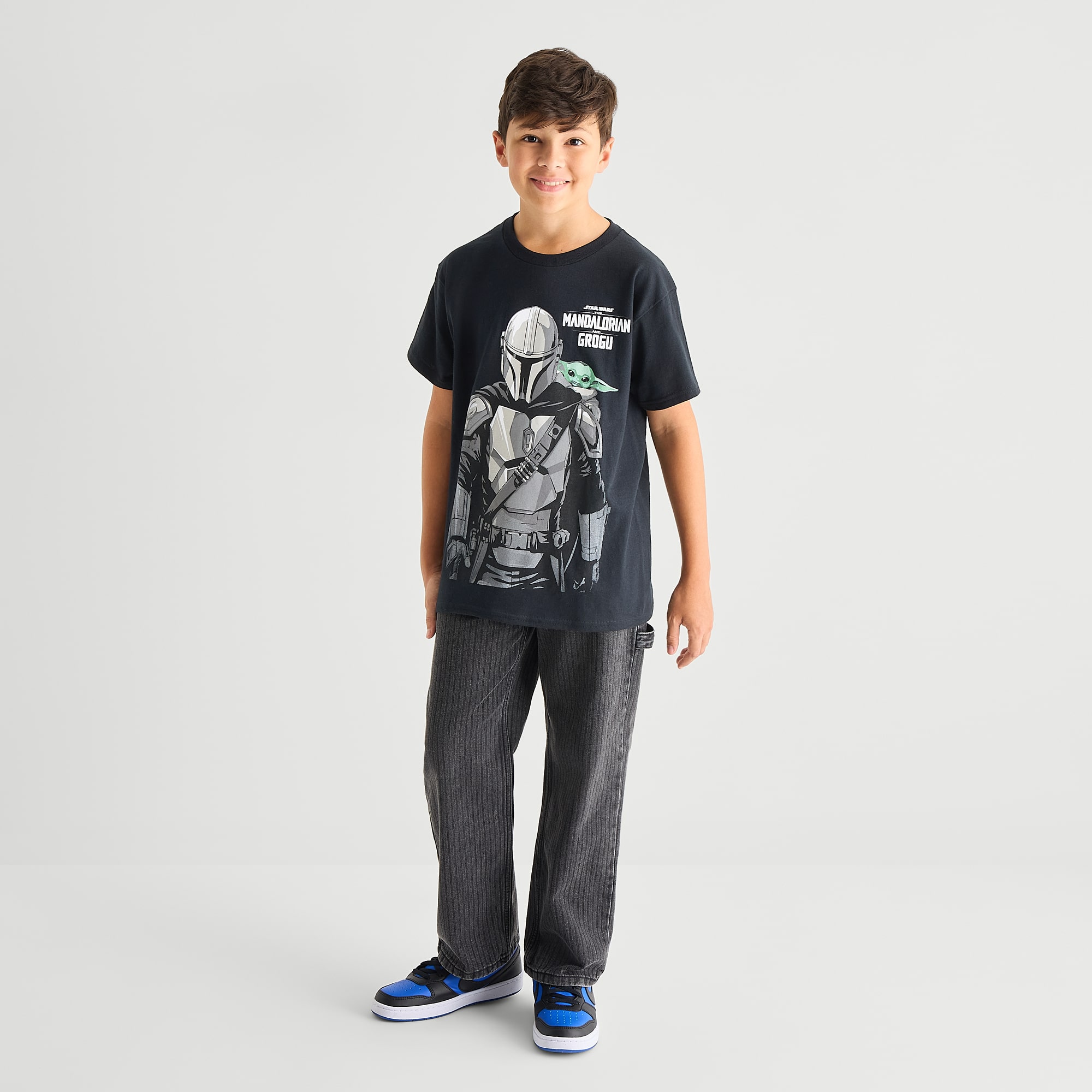 Mandalorian Little & Big Kid Boys Crew Neck Short Sleeve Regular Fit Star Wars Graphic T-Shirt