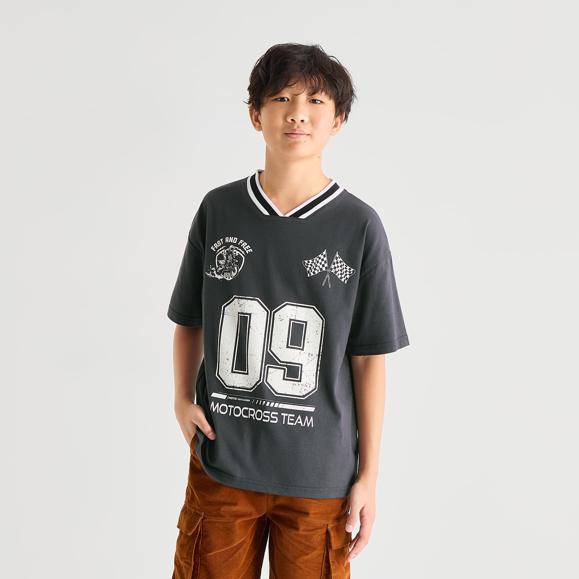 Thereabouts Little & Big Kid Boys V Neck Short Sleeve Oversized Graphic T-Shirt