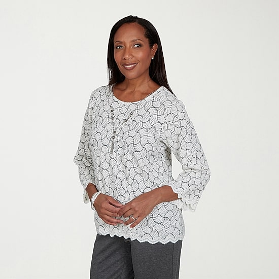 Alfred Dunner Regent Street Womens Crew Neck 3/4 Sleeve T-Shirt