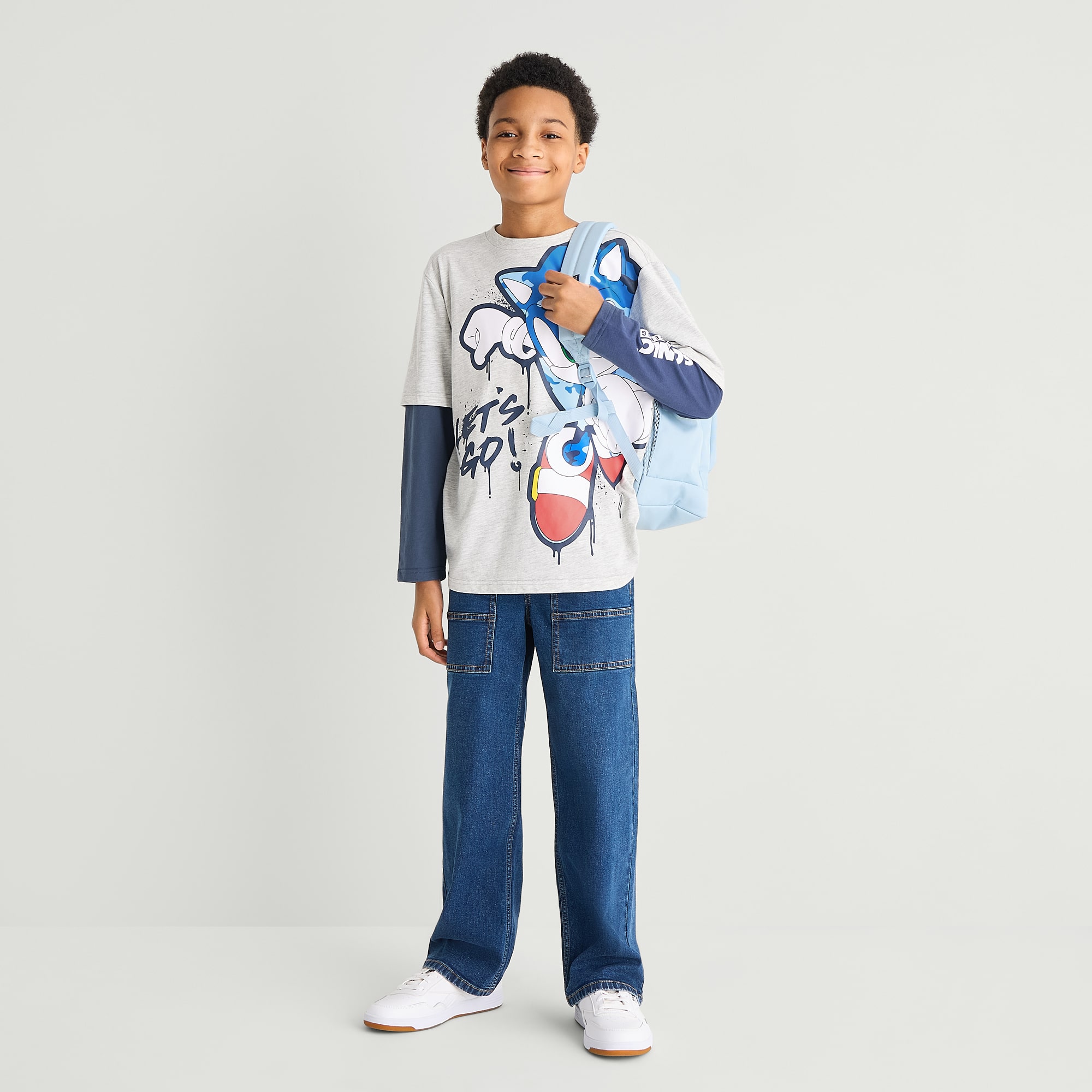Little & Big Kid Boys Crew Neck Long Sleeve Regular Fit Sonic the Hedgehog Graphic T-Shirt