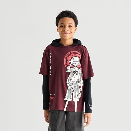 Bioworld One Piece Little & Big Kid Boys Hooded Long Sleeve Regular Fit Graphic T-shirt In Red