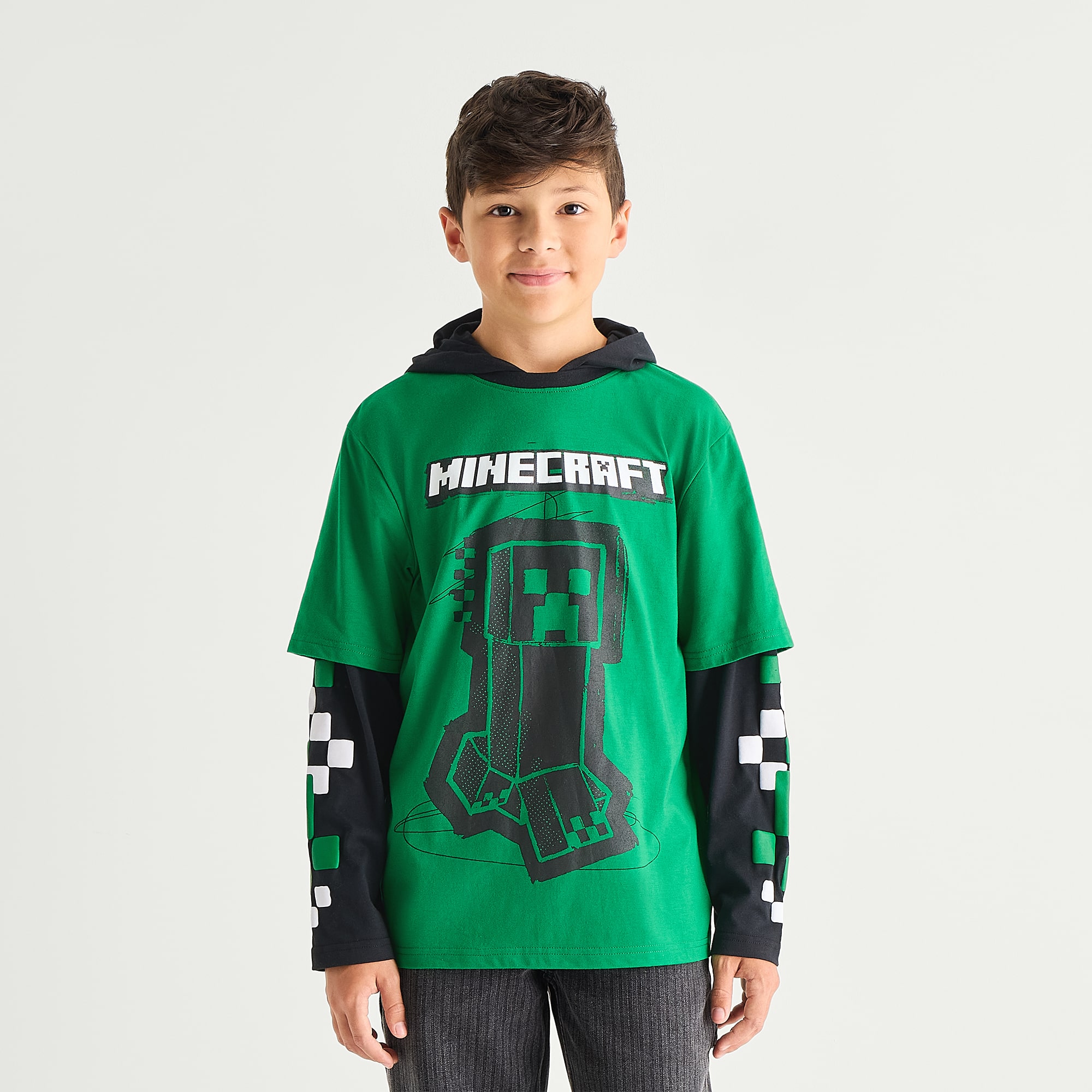 Little & Big Kid Boys Hooded Long Sleeve Regular Fit Minecraft Graphic T-Shirt