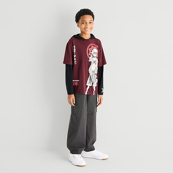 Little & Big Kid Boys Hooded Long Sleeve Regular Fit One Piece Anime Graphic T-Shirt