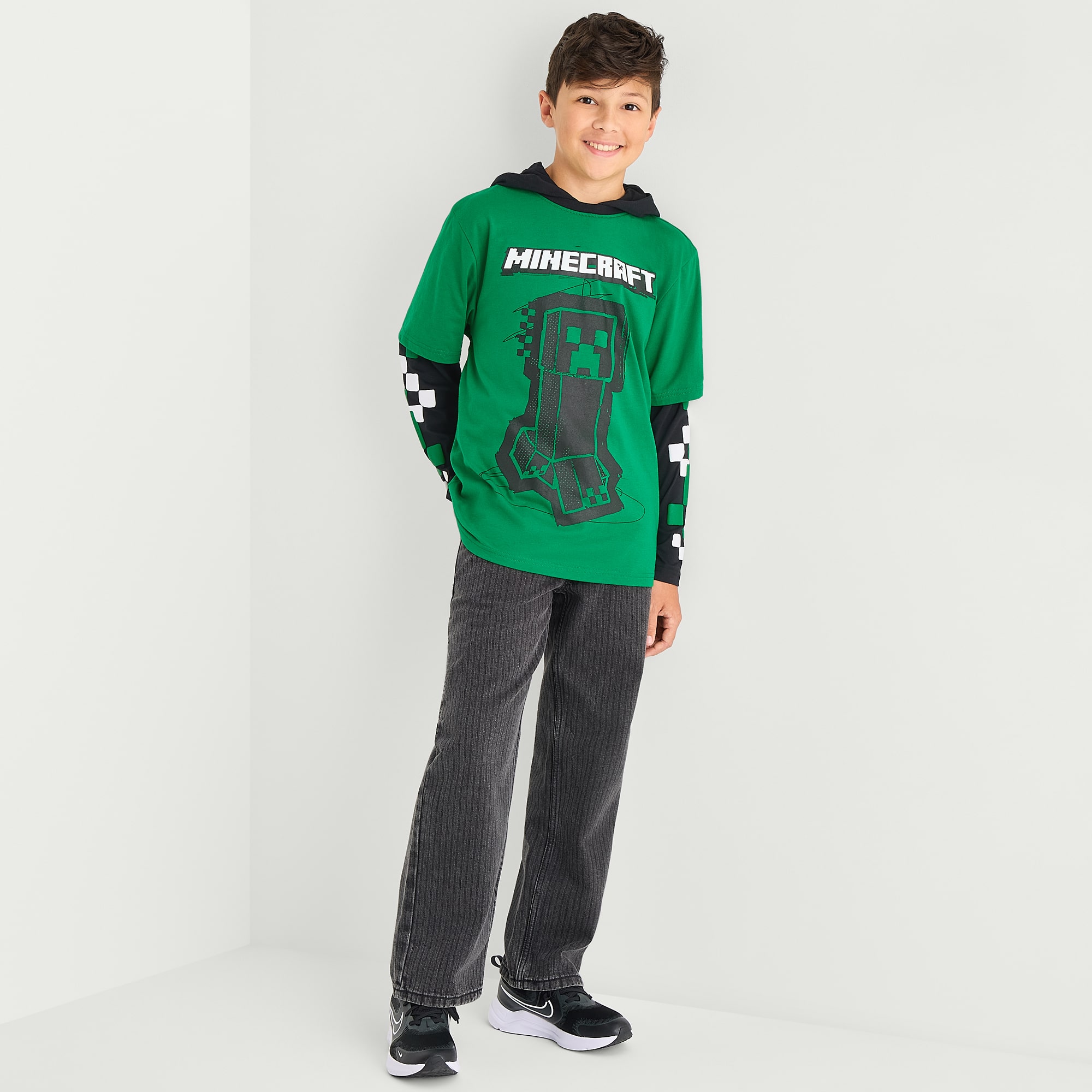 Little & Big Kid Boys Hooded Long Sleeve Regular Fit Minecraft Graphic T-Shirt