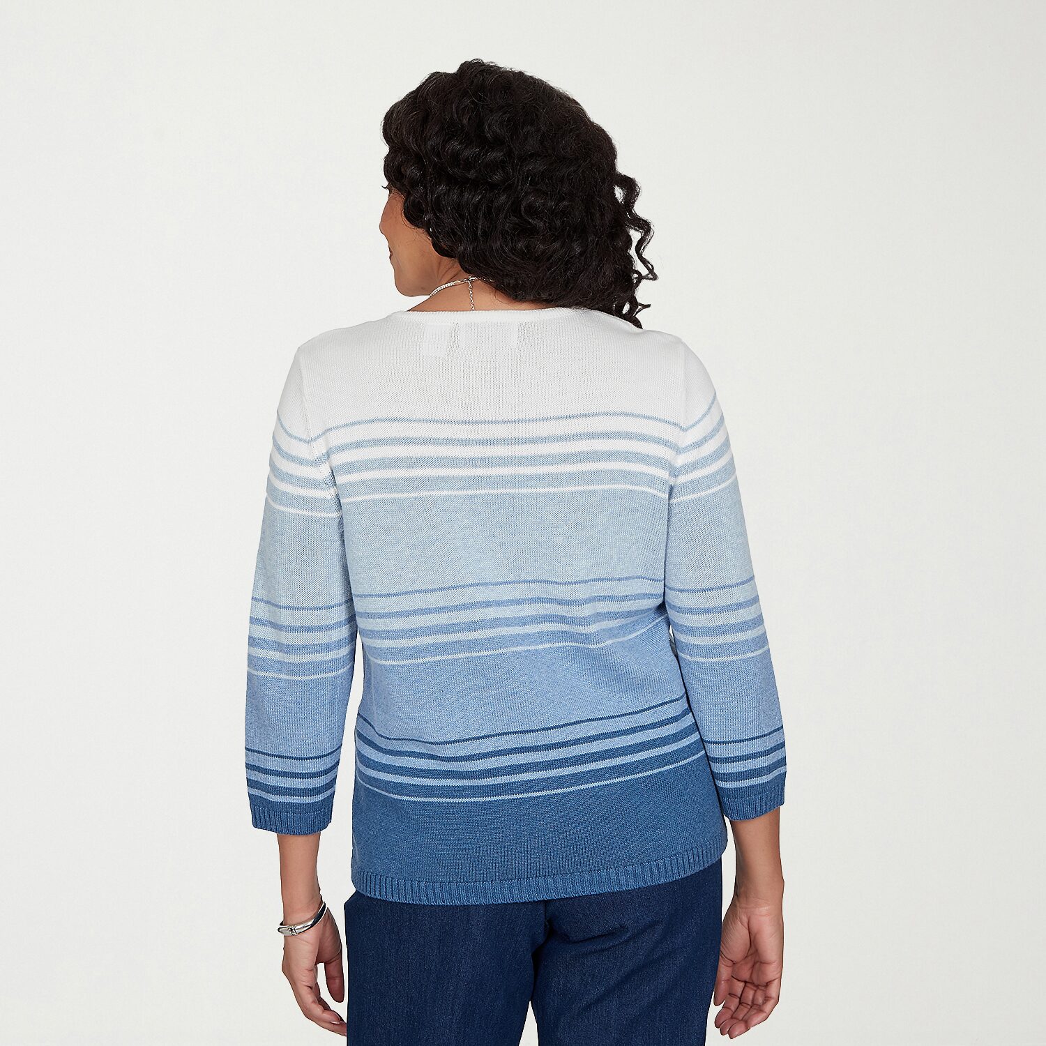 Alfred Dunner Tuscany Womens Crew Neck 3/4 Sleeve Ombre Pullover Sweater